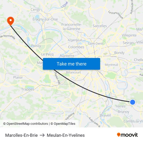Marolles-En-Brie to Meulan-En-Yvelines map