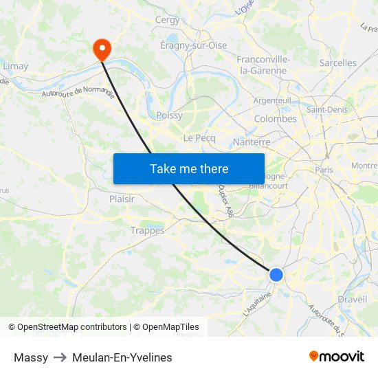 Massy to Meulan-En-Yvelines map