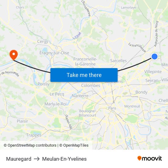 Mauregard to Meulan-En-Yvelines map