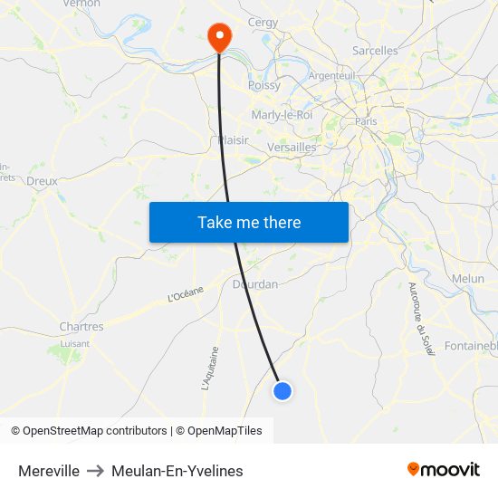 Mereville to Meulan-En-Yvelines map