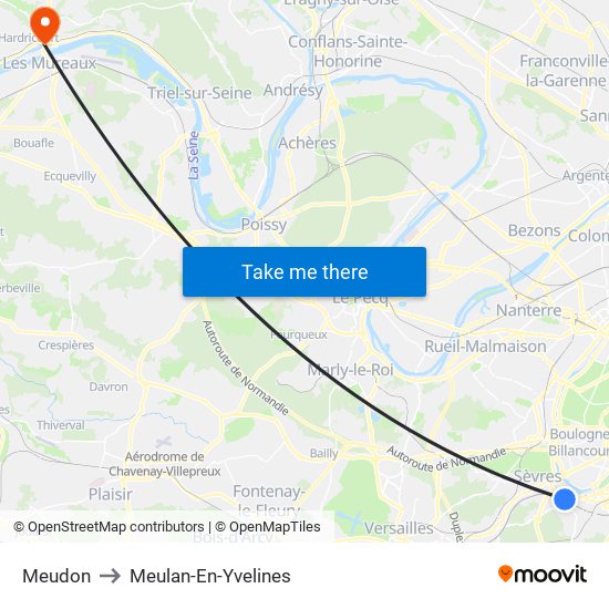 Meudon to Meulan-En-Yvelines map