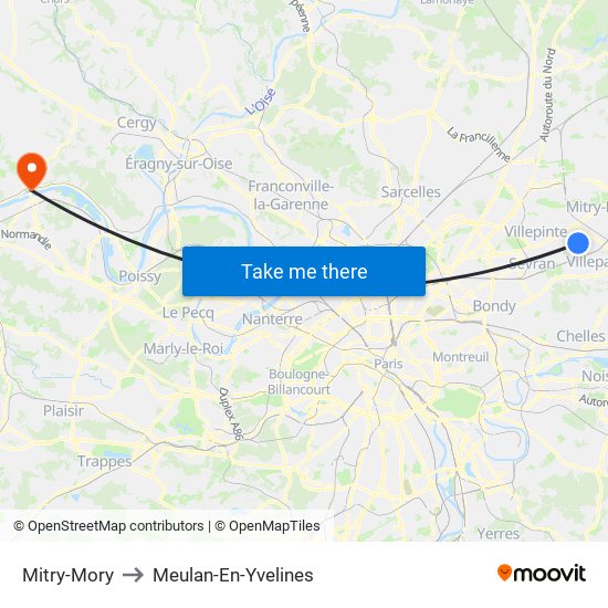 Mitry-Mory to Meulan-En-Yvelines map