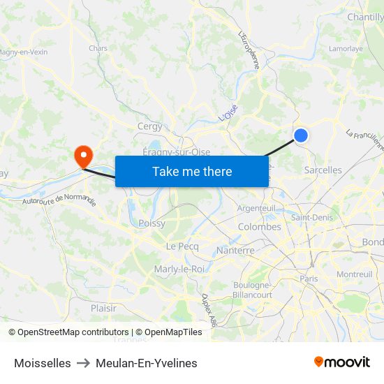 Moisselles to Meulan-En-Yvelines map