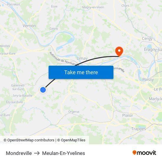 Mondreville to Meulan-En-Yvelines map