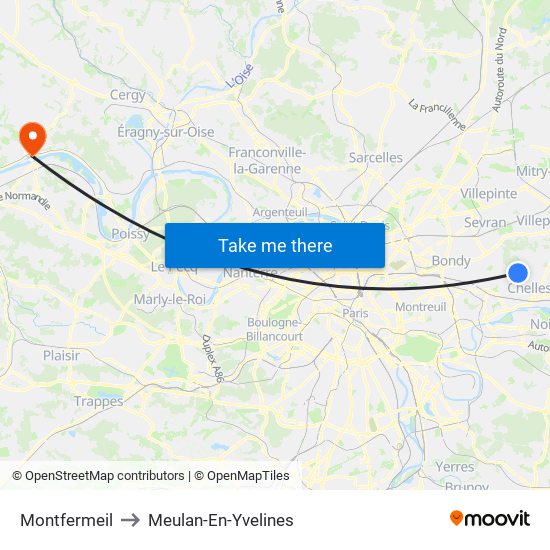 Montfermeil to Meulan-En-Yvelines map