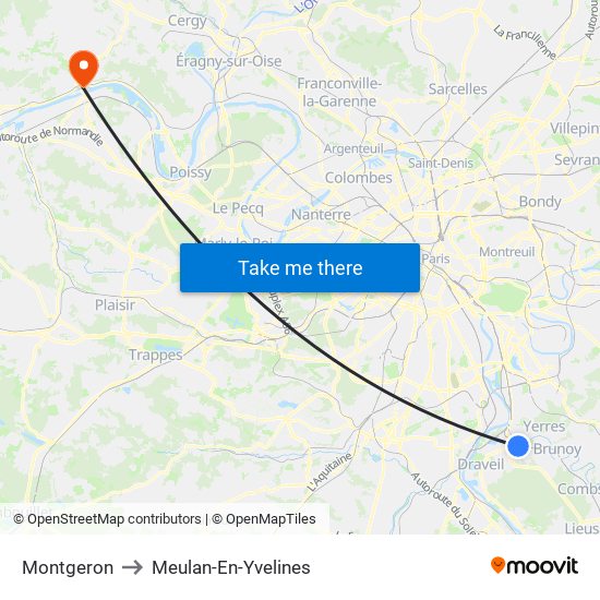 Montgeron to Meulan-En-Yvelines map
