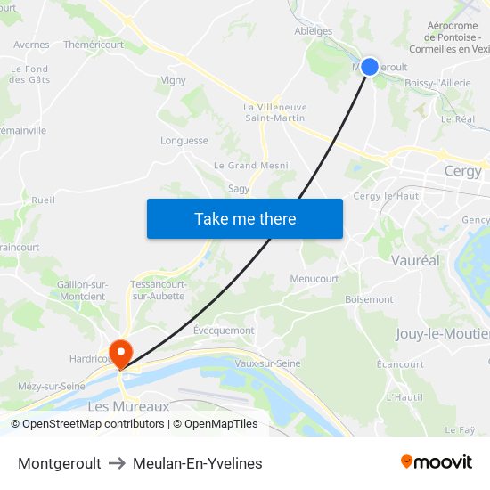 Montgeroult to Meulan-En-Yvelines map