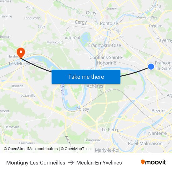 Montigny-Les-Cormeilles to Meulan-En-Yvelines map