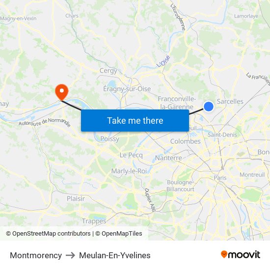 Montmorency to Meulan-En-Yvelines map