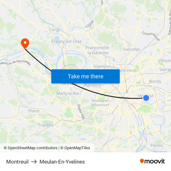 Montreuil to Meulan-En-Yvelines map