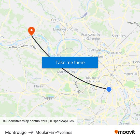 Montrouge to Meulan-En-Yvelines map