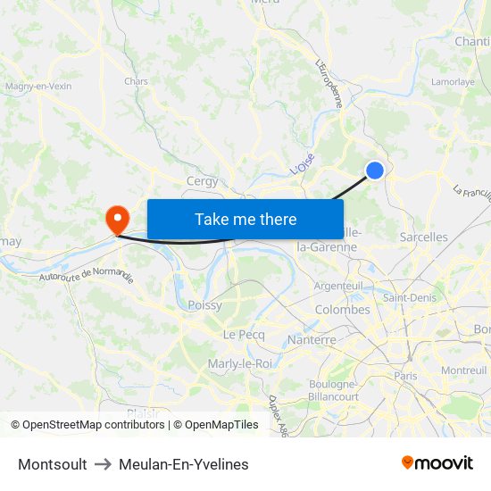 Montsoult to Meulan-En-Yvelines map