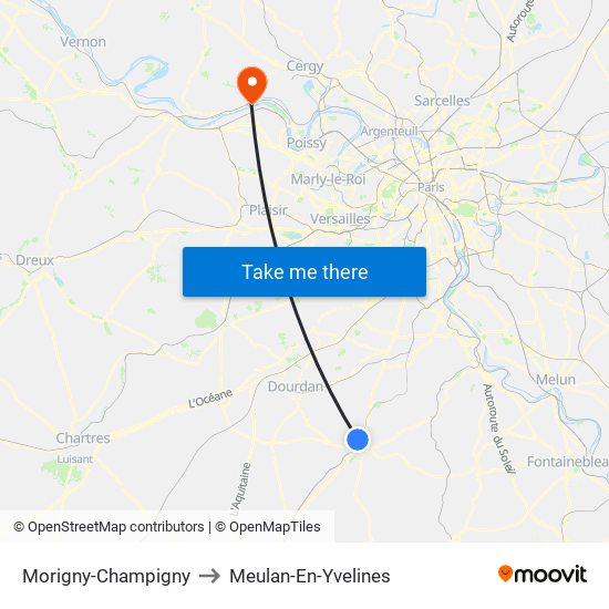 Morigny-Champigny to Meulan-En-Yvelines map
