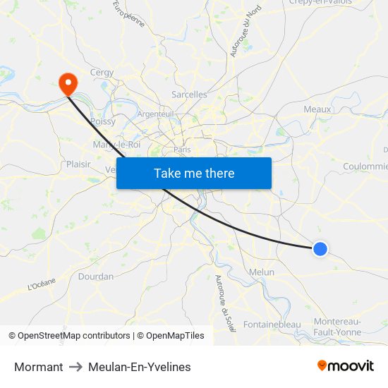 Mormant to Meulan-En-Yvelines map