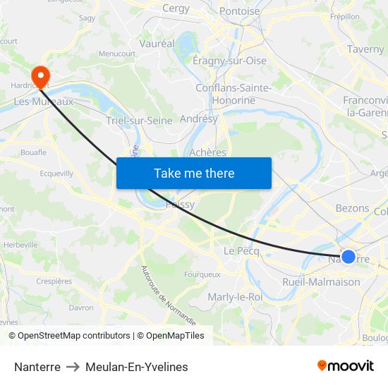 Nanterre to Meulan-En-Yvelines map