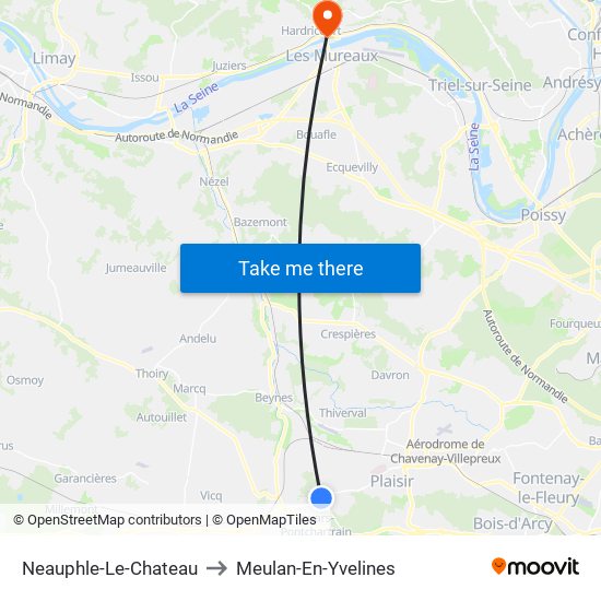 Neauphle-Le-Chateau to Meulan-En-Yvelines map