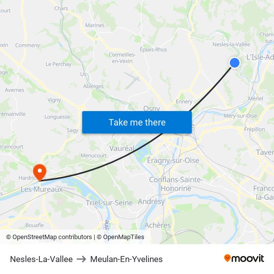 Nesles-La-Vallee to Meulan-En-Yvelines map