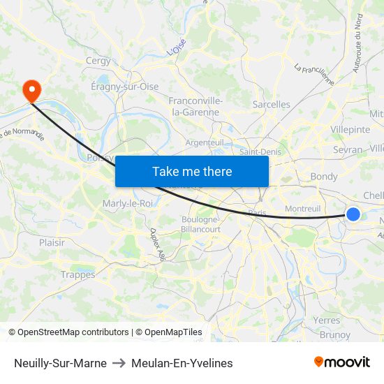 Neuilly-Sur-Marne to Meulan-En-Yvelines map