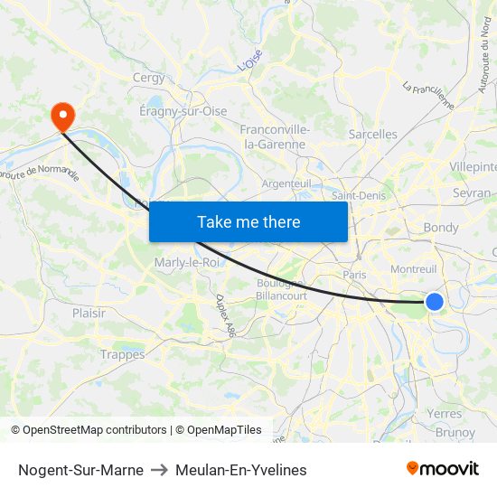 Nogent-Sur-Marne to Meulan-En-Yvelines map