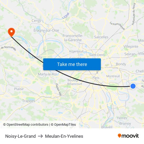 Noisy-Le-Grand to Meulan-En-Yvelines map