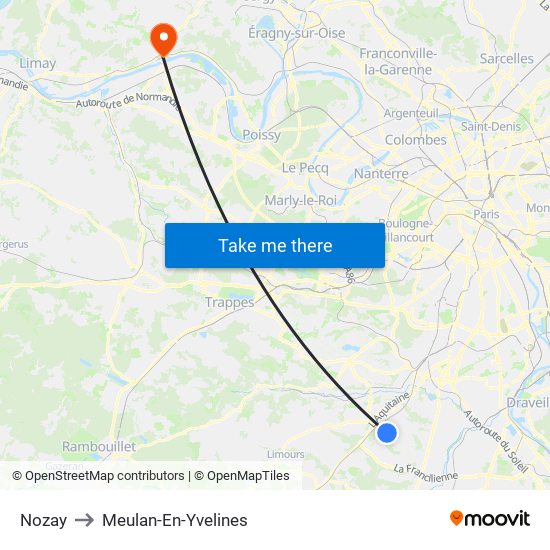 Nozay to Meulan-En-Yvelines map
