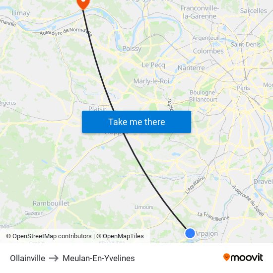 Ollainville to Meulan-En-Yvelines map