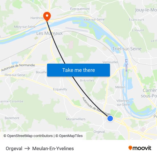 Orgeval to Meulan-En-Yvelines map