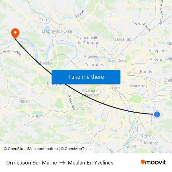 Ormesson-Sur-Marne to Meulan-En-Yvelines map