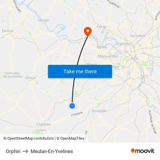 Orphin to Meulan-En-Yvelines map