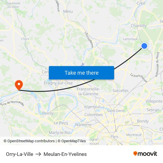 Orry-La-Ville to Meulan-En-Yvelines map