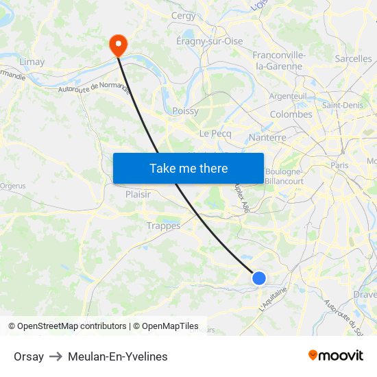 Orsay to Meulan-En-Yvelines map