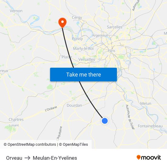 Orveau to Meulan-En-Yvelines map