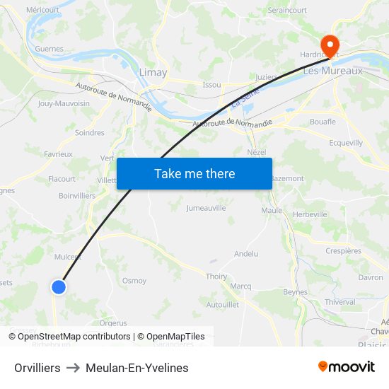Orvilliers to Meulan-En-Yvelines map