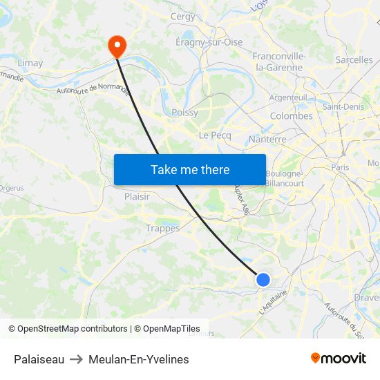 Palaiseau to Meulan-En-Yvelines map