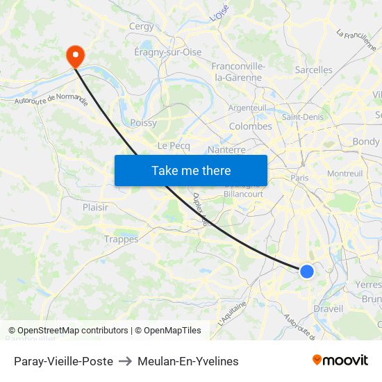 Paray-Vieille-Poste to Meulan-En-Yvelines map
