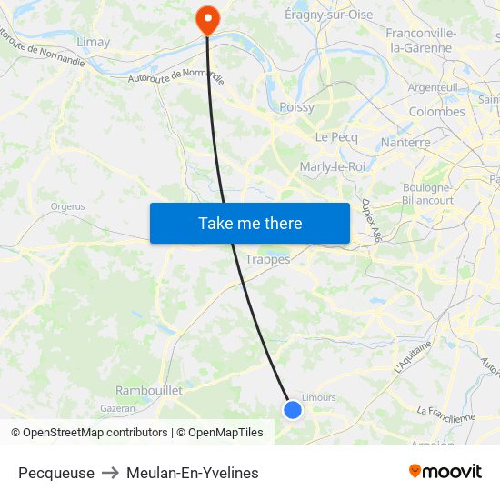 Pecqueuse to Meulan-En-Yvelines map