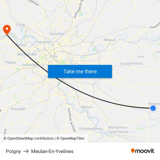 Poigny to Meulan-En-Yvelines map