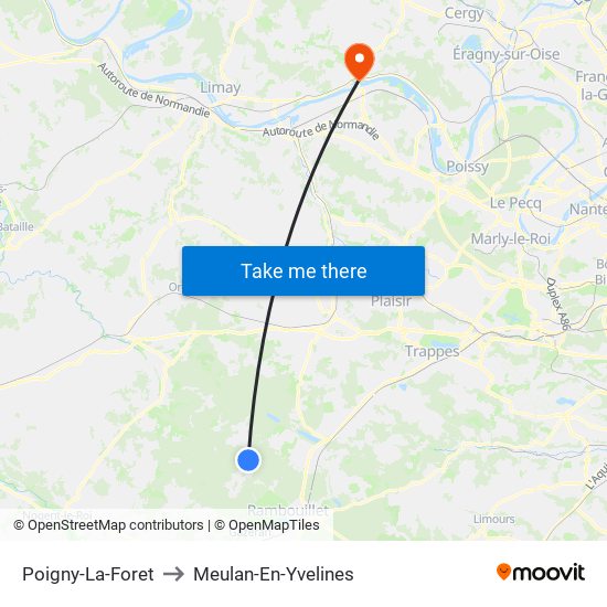 Poigny-La-Foret to Meulan-En-Yvelines map