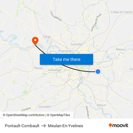 Pontault-Combault to Meulan-En-Yvelines map