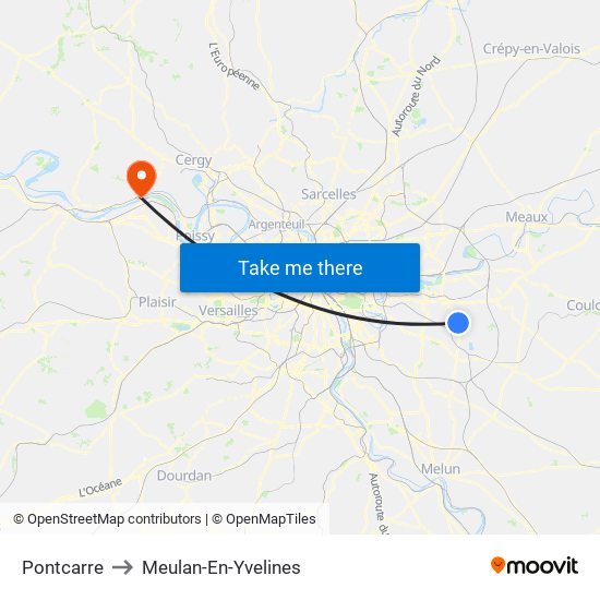 Pontcarre to Meulan-En-Yvelines map