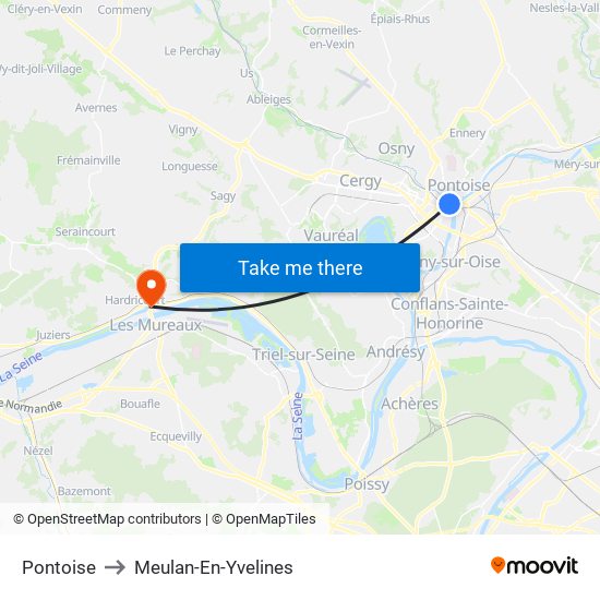 Pontoise to Meulan-En-Yvelines map