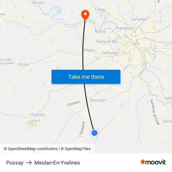 Pussay to Meulan-En-Yvelines map