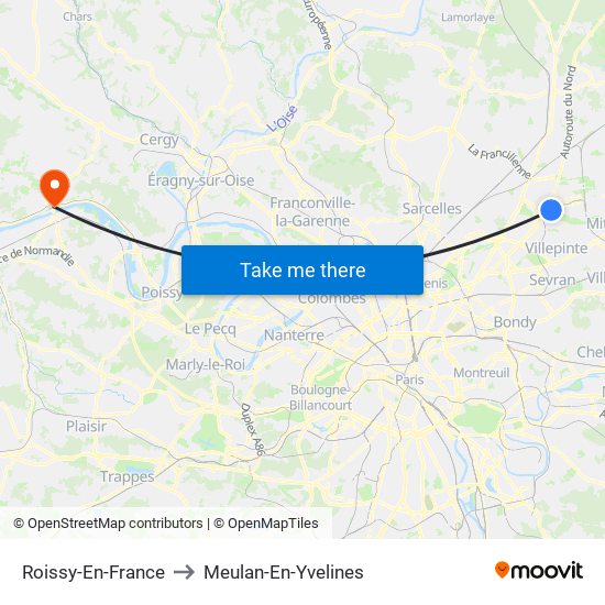 Roissy-En-France to Meulan-En-Yvelines map