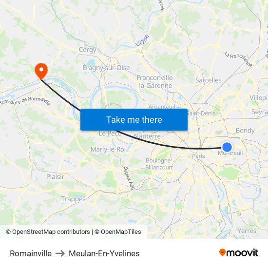 Romainville to Meulan-En-Yvelines map