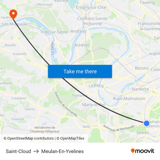 Saint-Cloud to Meulan-En-Yvelines map