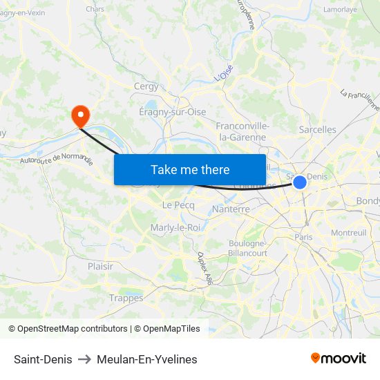 Saint-Denis to Meulan-En-Yvelines map
