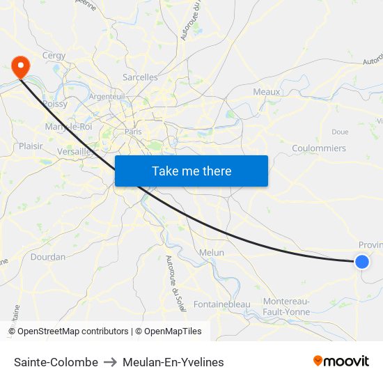 Sainte-Colombe to Meulan-En-Yvelines map