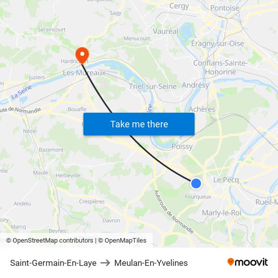 Saint-Germain-En-Laye to Meulan-En-Yvelines map