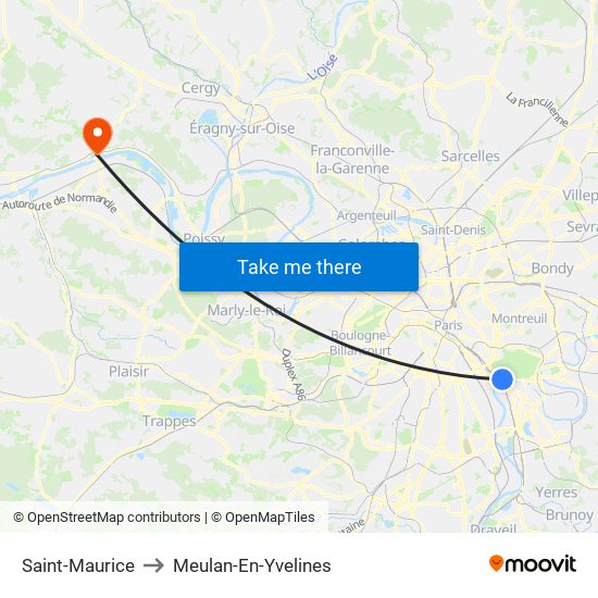 Saint-Maurice to Meulan-En-Yvelines map