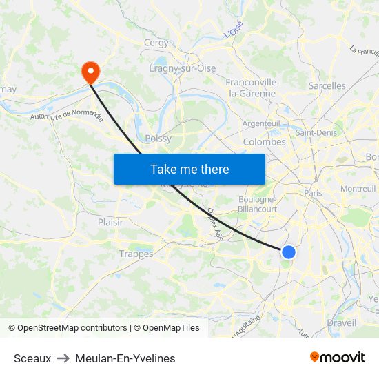 Sceaux to Meulan-En-Yvelines map